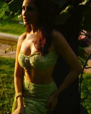 Enchanting Pragya Jaiswal in a Soft Green Strapless Bandeau Top with a Matching Draped Maxi Skirt Photos 03