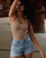 Enchanting Sobhita Dhulipala in a Beige Tank Top and Blue Denim Shorts Photos 02