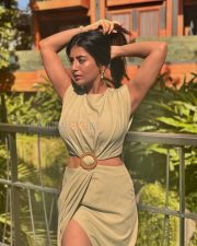 Fashionable Actress Raashi Singh in a Beige Ring Belt Halter Co Ord Set Photos 01