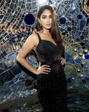 Glam Mrunal Thakur in a Black Shimmering Maxi Dress Photoshoot Pictures 01