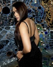 Glam Mrunal Thakur in a Black Shimmering Maxi Dress Photoshoot Pictures 02