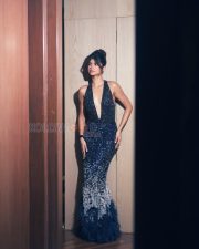 Glamorous Actress Anjini Dhawan in a Navy Blue Sequined Deep V Gown Photos 06