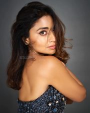 Glamorous Indian Actress Shriya Saran in a Black Strapless Sequined Mini Dress Pictures 07