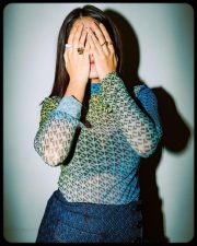 Glamorous Mrunal Thakur in a Blue Mesh Top with Matching Skirt Pictures 01