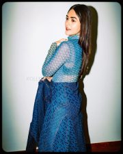 Glamorous Mrunal Thakur in a Blue Mesh Top with Matching Skirt Pictures 04