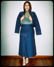 Glamorous Mrunal Thakur in a Blue Mesh Top with Matching Skirt Pictures 08