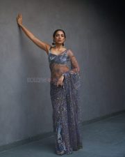Glamorous Sobhita Dhulipala Cleavage in a blue sequin saree Photos 04