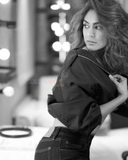 Glamorous and Sexy Mrunal Thakur in a Black Top with High Waisted Jeans Black and White Photos 08