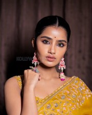 Gorgeous Anupama Parameswaran in a Yellow Printed Saree with a Sleeveless and Backless Blouse Photos 03 Gorgeous Anupama Parameswaran in a Yellow Printed Saree with a Sleeveless and Backless Blouse Photos 03