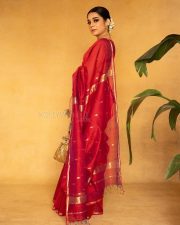 Gorgeous Mithila Palkar in a Red Silk Saree with Sleeveless Blouse Pictures 01