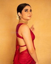 Gorgeous Mithila Palkar in a Red Silk Saree with Sleeveless Blouse Pictures 02