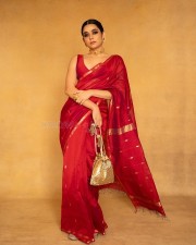 Gorgeous Mithila Palkar in a Red Silk Saree with Sleeveless Blouse Pictures 03