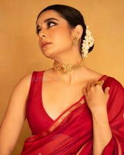 Gorgeous Mithila Palkar in a Red Silk Saree with Sleeveless Blouse Pictures 07