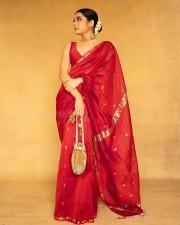 Gorgeous Mithila Palkar in a Red Silk Saree with Sleeveless Blouse Pictures 08