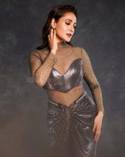 Gorgeous Pragya Jaiswal in a Netted See Through Dress with a Sleeveless Bralette and Skirt Pictures 02