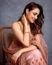 Gorgeous Pragya Jaiswal in a Peach Saree at Daaku Maharaaj Success Press Meet in Hyderabad Photos 05