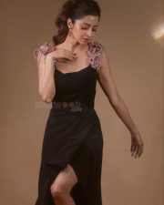 Gorgeous Vedhika Kumar in a Long Black Dress with Floral Straps Photos 03