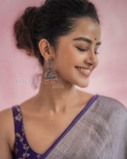 Graceful Actress Anupama Parameswaran in a Grey and Purple Saree Photos 02