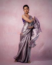 Graceful Actress Anupama Parameswaran in a Grey and Purple Saree Photos 07