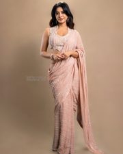Graceful Actress Nabha Natesh in an ornate gold and magenta embroidered cream lehenga with gold jewelry photos 05