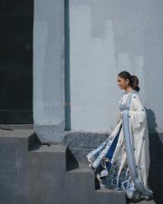 Hai Jawani Toh Ishq Hona Hai Actress Mrunal Thakur in a Regal Ivory and Blue Embroidered Anarkali Dress Photos 04