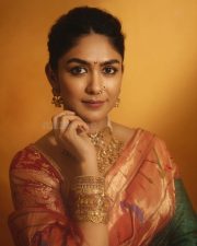 Hai Jawani Toh Ishq Hona Hai Actress Mrunal Thakur in a Traditional Maharashtrian Paithani Silk Saree with a Short Sleeved Red Blouse Pictures 02
