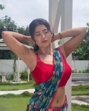 Hot Rashi Singh Navel and Armpits in a Saree with Sleeveless Red Blouse Photos 04