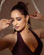 Hottie Pragya Jaiswal in a Violet Thigh Slit Maxi Dress Pictures 02
