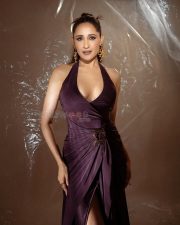 Hottie Pragya Jaiswal in a Violet Thigh Slit Maxi Dress Pictures 03