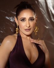 Hottie Pragya Jaiswal in a Violet Thigh Slit Maxi Dress Pictures 04