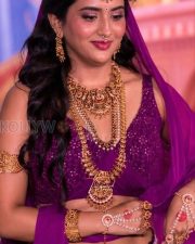 Magnificent Actress Raashi Singh in a Purple Bridal Blouse with Pink Dupatta Photos 02