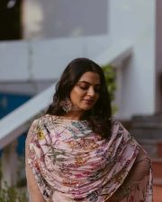 Malayalam Actress Nikhila Vimal in a Floral Printed Dress Pictures 01