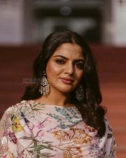 Malayalam Actress Nikhila Vimal in a Floral Printed Dress Pictures 02
