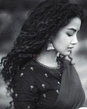 Mareechika Actress Anupama Parameswaran in a Green Saree with a Royal Blue Blouse Pictures 03