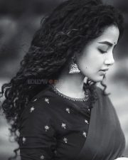 Mareechika Actress Anupama Parameswaran in a Green Saree with a Royal Blue Blouse Pictures 03