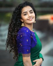 Mareechika Actress Anupama Parameswaran in a Green Saree with a Royal Blue Blouse Pictures 04