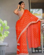 Mesmerizing Actress Sobhita Dhulipala in a Coral Orange Embroidered Chiffon Saree with Polki Jewelry Photos 03 Mesmerizing Actress Sobhita Dhulipala in a Coral Orange Embroidered Chiffon Saree with Polki Jewelry Photos 03