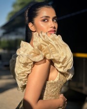 Mesmerizing Anupama Parameswaran in a Gold Organza Embellished Gown with a Gold Choker Necklace Photos 03