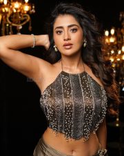 Modern Glam Rashi Singh in a Beaded Fringe Halter Top with an Olive Green Draped Satin Skirt Photos 03