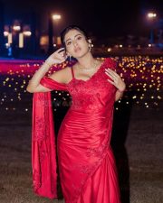 Paanch Minar Actress Rashi Singh in a Red Designer Saree with a Matching Embroidered Sleeveless Blouse Pictures 03