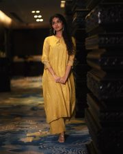 Paradha Actress Anupama Parameswaran in a Mustard Yellow Floral Embroidered Kurta Set Photos 05