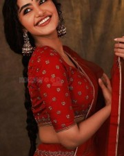 Petite Anupama Parameswaran Hot and Sexy Red Saree Photoshoot Pictures 03