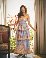 Pooja Meri Jaan Actress Mrunal Thakur in a Floor Length Daylight Tiered Maxi Dress Pictures 01