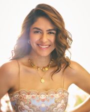 Pooja Meri Jaan Actress Mrunal Thakur in a Floor Length Daylight Tiered Maxi Dress Pictures 05