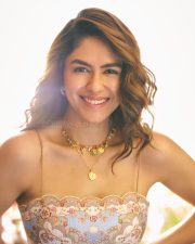 Pooja Meri Jaan Actress Mrunal Thakur in a Floor Length Daylight Tiered Maxi Dress Pictures 05