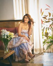 Pooja Meri Jaan Actress Mrunal Thakur in a Floor Length Daylight Tiered Maxi Dress Pictures 06
