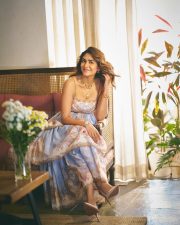 Pooja Meri Jaan Actress Mrunal Thakur in a Floor Length Daylight Tiered Maxi Dress Pictures 06