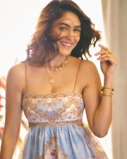 Pooja Meri Jaan Actress Mrunal Thakur in a Floor Length Daylight Tiered Maxi Dress Pictures 08