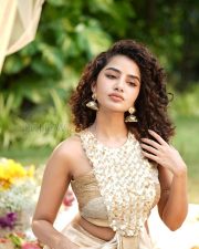 Radiant Actress Anupama Parameswaran in a Gold Cream Saree with Floral Blouse Photos 04