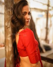 Radiant Actress Elli AvrRam in a Red Saree with Backless Blouse Photos 01